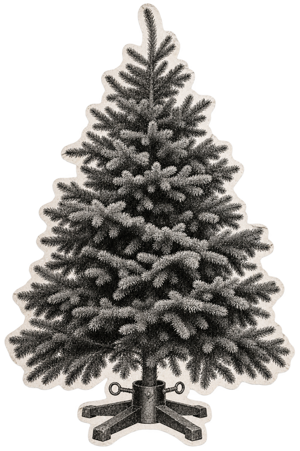 A crooked photographic paper Christmas tree with an eye-screw stand
