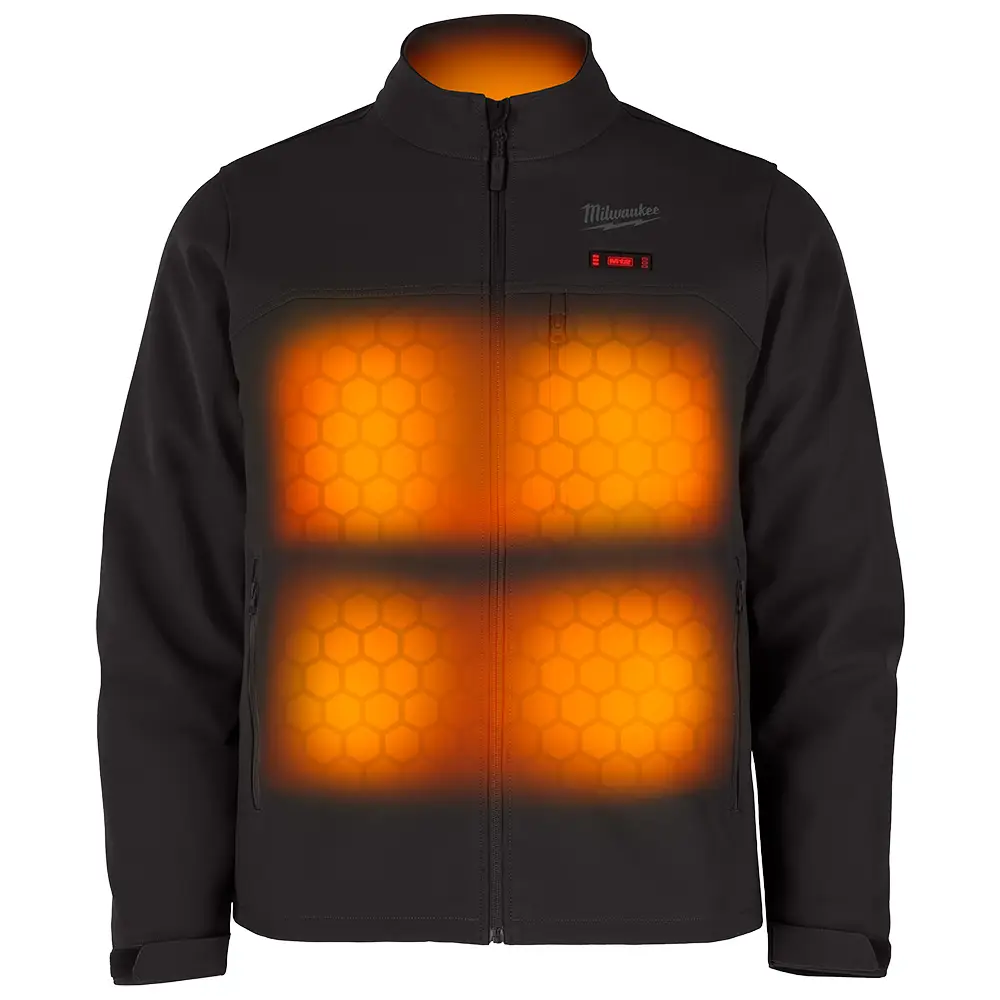 Heated jacket showing orange honeycomb heating zones