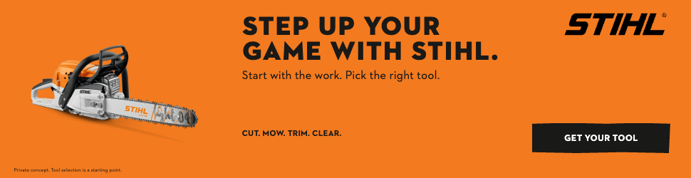 STIHL interactive tool selector: Cut, Mow, Trim, Clear